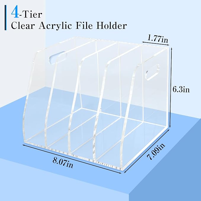 4-Tier Clear Acrylic File Holder, Vertical Document Organizer for Magazines, Binders, Notebooks & Envelopes - Multi-Purpose Desk Storage for Home Office（B5,4 Sections） - Image 2