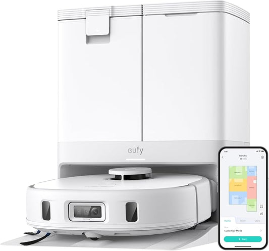 eufy X10 Pro Omni Robot Vacuum and Mop, Dual Mops, 12 mm Auto-Lift, White | 8,000 Pa Suction, Carpet Detection, AI Obstacle Avoidance, Auto Mop Washing & Drying, Self-Emptying Station by Unknown