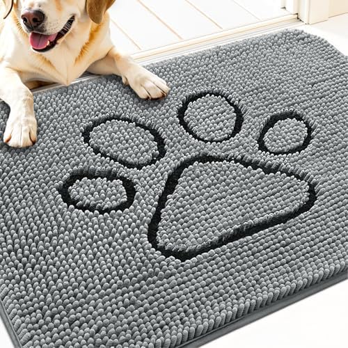 OLANLY Dog Door Mat for Muddy Paws 34x21, Paw Print Design Chenille Mud Mat by OLANLY
