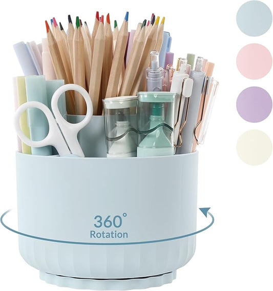 SKYDUE 360 Degree Rotating Desk Organizer, Dual-Purpose Pencil Pen Holder for Desk, Rotating Pencil Cup with 5 Slots, Office Supplies, Desk Decor for Office, School, Home by SKYDUE