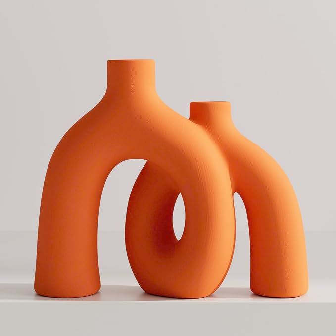 Hug Donut Decorative Vase Set - Modern Vases Home Decor, Decorative Vase for Bookshelf, Entryway Table, Dining Table Centerpiece, Mantle or Fireplace Decor, Console (Orange) by Jonronboci