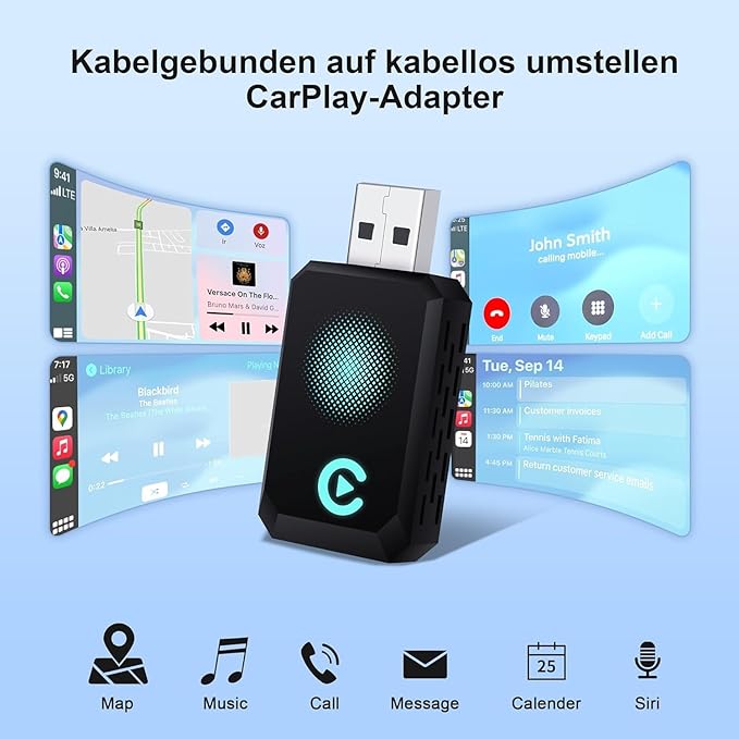 Wireless Carplay Adapter, Convert Wired to Wireless CarPlay, Compatible with CarPlay, Plug and Play, Type-C/USB, Suitable for 800+ Vehicles (Blue) - Image 2