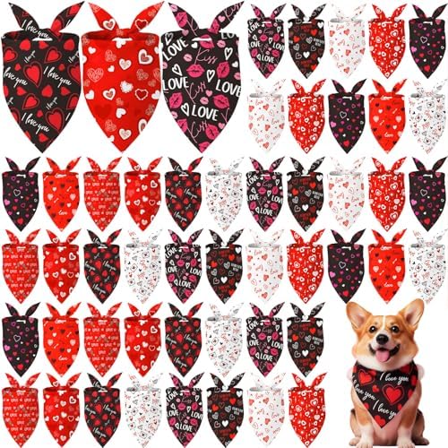 Weewooday 50 Pcs Valentine's Day Dog Bandanas Bulk for Dogs Soft Bibs Adjustable Triangle Heart Lips Bandana for Small Medium Large Pet Costume(Valentine, 25.6 x 17.7 x 17.7 Inch) by Weewooday