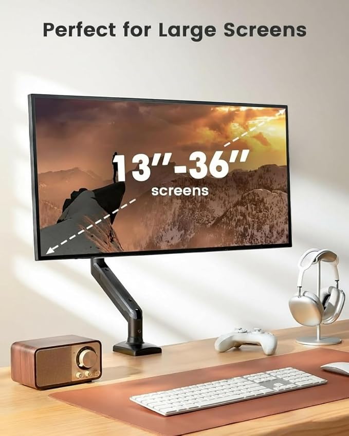 ErGear Single Monitor Arm for 13-36 Inch Screens, 22 lbs Capacity | Full-motion adjustment, C-clamp or grommet mounting, cable clips, 22 lbs support, ultrawide setup, VESA 75x75/100x100mm - Image 2