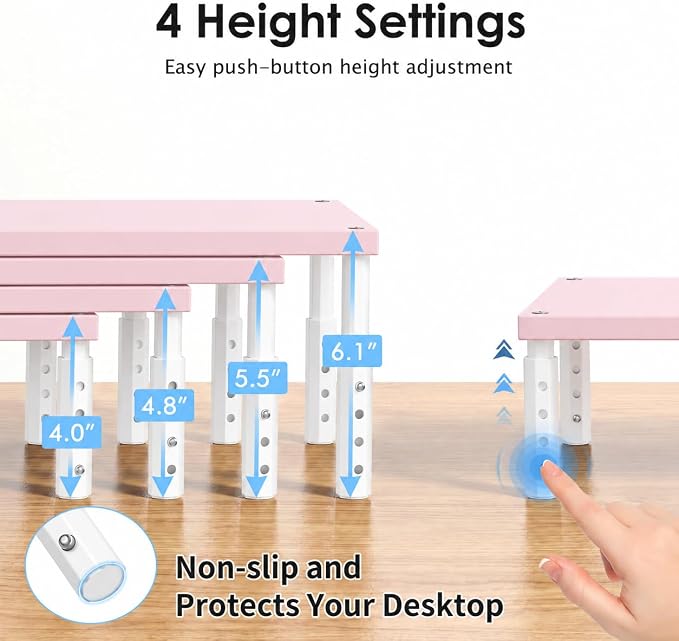 OPNICE Adjustable Computer Monitor Stand Riser for Desk, Desk Organizer & Office Decor for Women, Laptop Stand, Office Desk Accessories & Workspace Organizers for Home Office, Pink Wood - Image 2