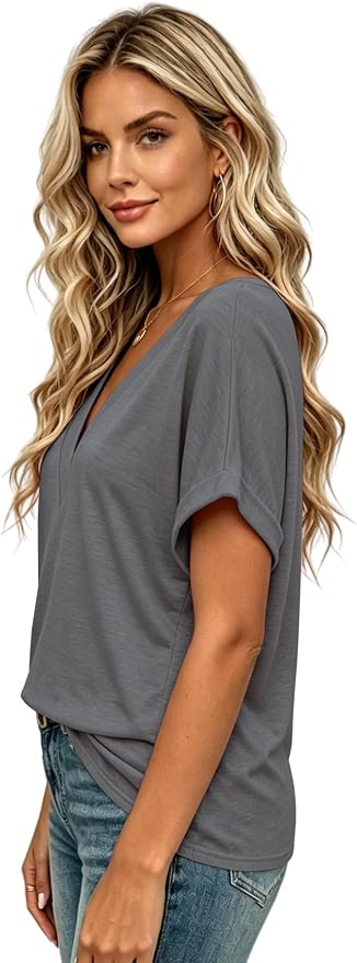 T Shirts Short Sleeve V Neck Tees Womens Tops Beach Vacation Fashion Clothes 2026 Casual Summer Spring Fall Outfits - Image 3