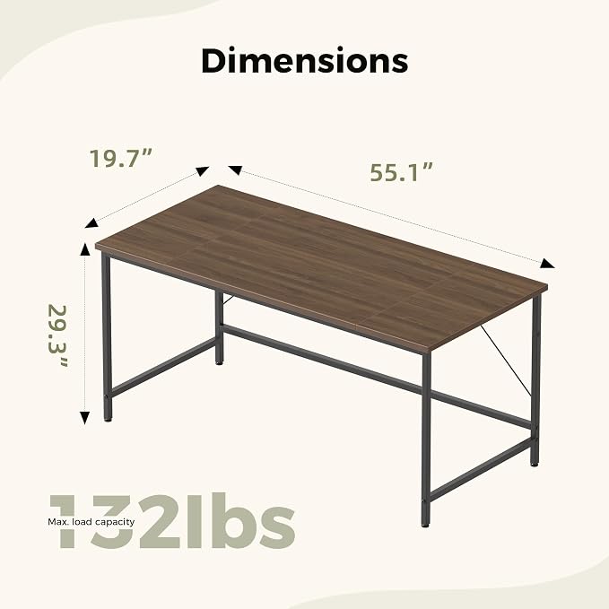 Mericonia 55x20 Inch Computer Desk, 0.6" Thick Small Office Table | Modern Simple Style, Study & Writing Table for Home Bedroom Work, Walnut - Image 2