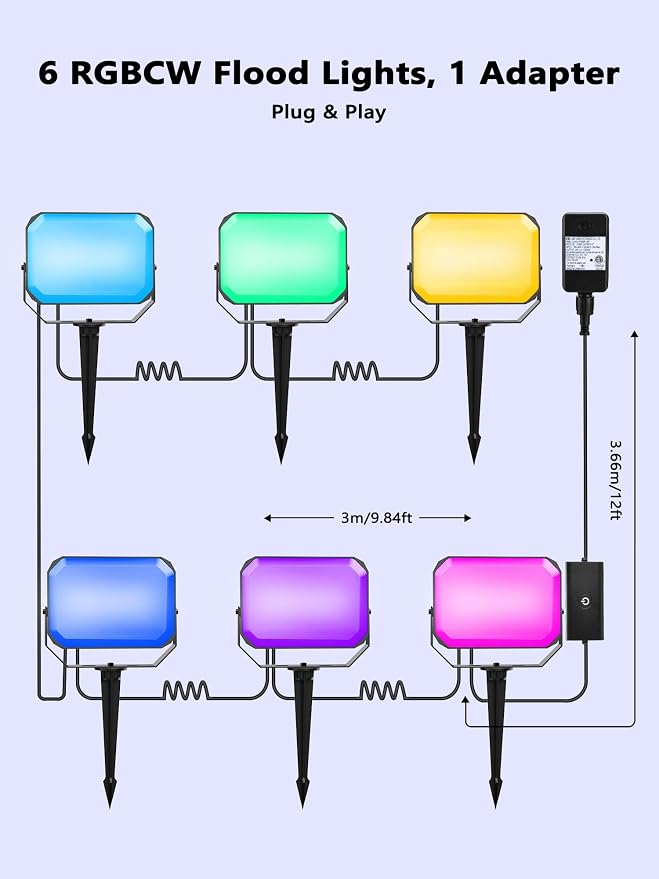BrizLabs Smart Flood Lights, 6 Pack Orange & Purple Halloween Floodlights | RGBCW Color Changing; APP & Voice Control; Waterproof Landscape Lighting for Fall Autumn Garden Yard House Wall Pathway Decor - Image 8