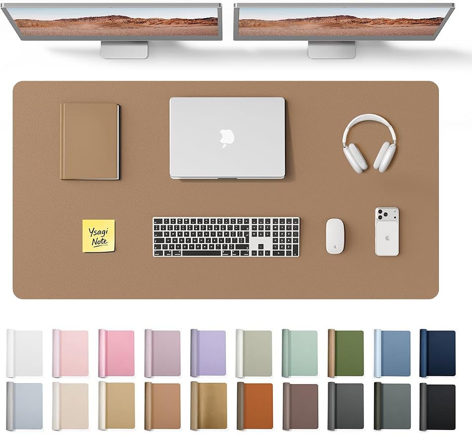 YSAGi Leather Desk Protector, Office Mat, Large Mouse Mat, Non-Slip PU Leather Blotter, Laptop Desk Pad, Waterproof Writing Pad for Office and Home (Khaki, 47.2" x 23.6") by YSAGi