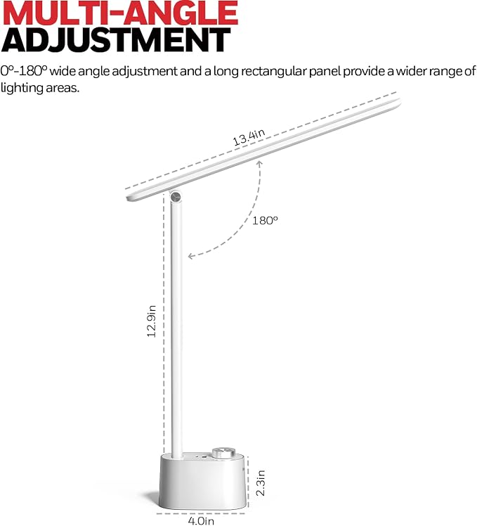 Honeywell LED Desk Lamp with USB Charging Ports - Sunturalux™ HWT-H01 Stepless Dimmable Eye Caring Table Lamp for College Dorm Home Office, Foldable Small Bedside Lamp for Bedroom with Base White - Image 4