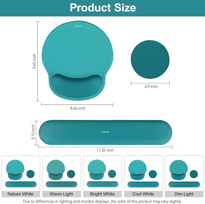 MOSISO Wrist Rest Support for Mouse Pad&Keyboard Set, Teal Green | Circle Curved Ergonomic Mousepad Non-Slip Base Home/Office Pain Relief&Easy Typing Pad with Soft Cloth&Silicone Lining - Image 7