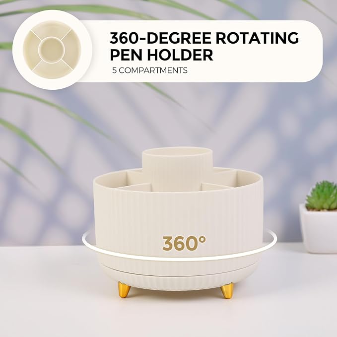 SKYDUE Desk Organizer Set with 360° Rotating Pen Holder | Includes Stapler, Scissors, Tape Dispenser, Clips, Pins & Accessories, For Home Office, School, Teacher - Image 6