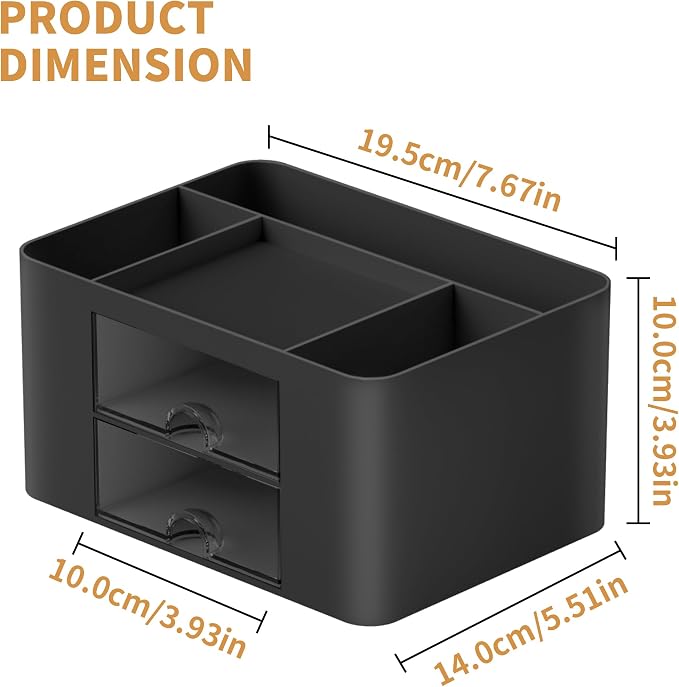 Marbrasse Pen Organizer with 2 Drawer, Multi-Functional Pencil Holder for Desk, Desk Organizers and Accessories with 5 Compartments + Drawer for Office Art Supplies (Black) - Image 4
