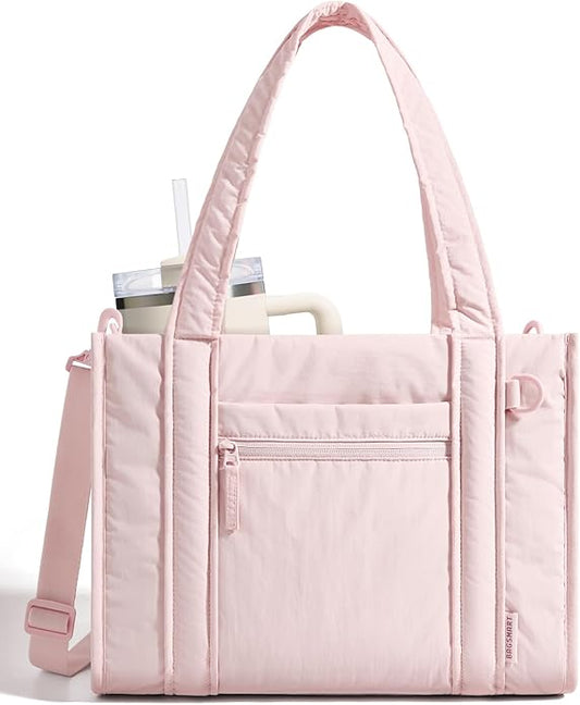 BAGSMART Boxy Tote Bag for Women, Crossbody Work Bag with Zipper | 3 Sizes Small Mini Tote Bag, Inner Tumbler Pocket Crush Bow Should Bag for Travel Work College by BAGSMART