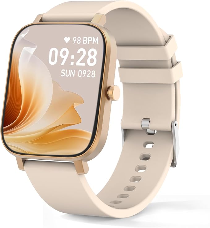 Smart Watch for Men Women Compatible with iPhone Samsung Android Phone 1.69 inch Full Touch Screen IP68 Waterproof Bluetooh Fitness Tracker Heart Rate/Sleep Monitor (Gold) by Choiknbo