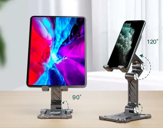 Phone Stand for Desk. Foldable Desktop Mobile Phone Stand with Angle Height Adjustable, Portable Office Cell Phone Holder, Cradle, Dock. Fits All 4.7-13in iPhone/Smartphone/iPad/Tablet. - Image 3