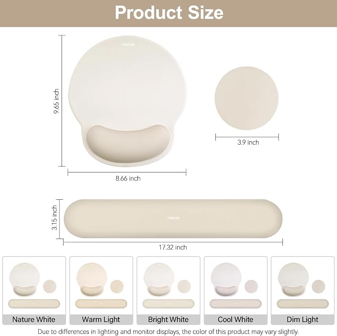 MOSISO Wrist Rest Support for Mouse Pad&Keyboard Set, Khaki | Circle Curved Ergonomic Mousepad Non-Slip Base Home/Office Pain Relief&Easy Typing Pad with Soft Cloth&Silicone Lining - Image 6