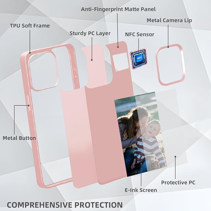Smart Ink Phone Case,Compatible with iPhone 15 Pro,Custom Image Display AI Cell Phone Case,Electronic Ink Phone Case,Anti-Drop Silicone DIY Phone Case Pink - Image 7