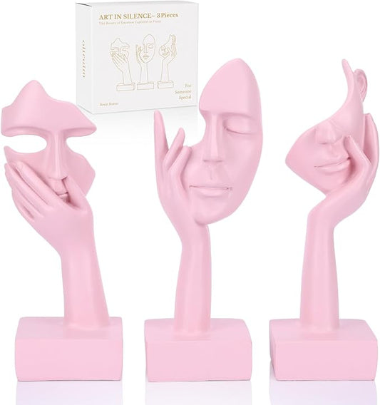 3 Pcs Thinker Large Statue Set - Pink Art Abstract Home Accent Figurines for Living Room, Bedroom, Shelves, Office Desktop, Coffee Table Decor, Gift for Women (3 Pcs Pink, 9") by oliruim