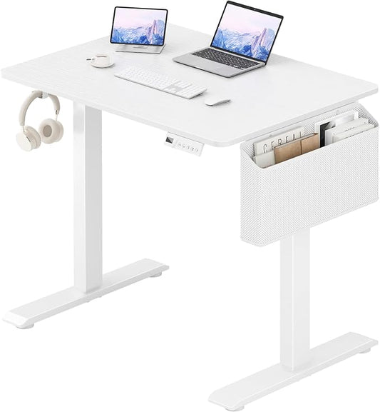 KLUVIS White Electric Standing Desk - 32 Inch Small Adjustable Height Stand up Desk for Writing Study Work, Mini Sit to Stand Desks Workstation for Small Space Adult Boys Girls Bedroom Home Office by Unknown