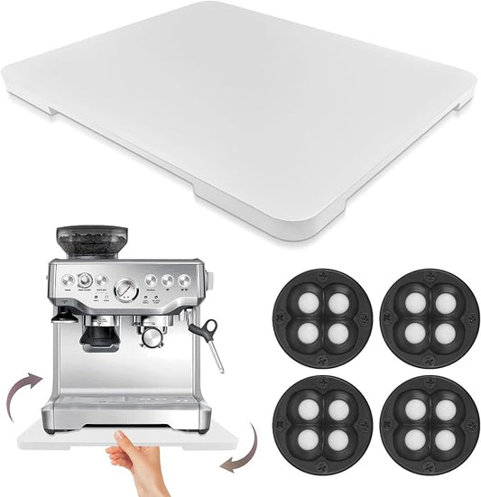 360°Rolling Tray Bamboo Appliance Slider for Breville Espresso Machine | Kitchen Sliding Tray for Coffee Maker Appliances Mat Easily from Under The Cabinet White 13"×15.7" by GIASSVIO