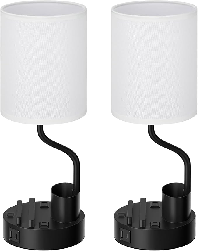 Fenmzee Bedside Lamps for Bedroom Set of 2 - Table Desk Lamp for Nightstand | 15" Table Lamp for Living Room with Pen Holder & Phone Stand, USB A+C Port, AC Outlet, 3 Color Temperature, LED Bulb Included - Image 9