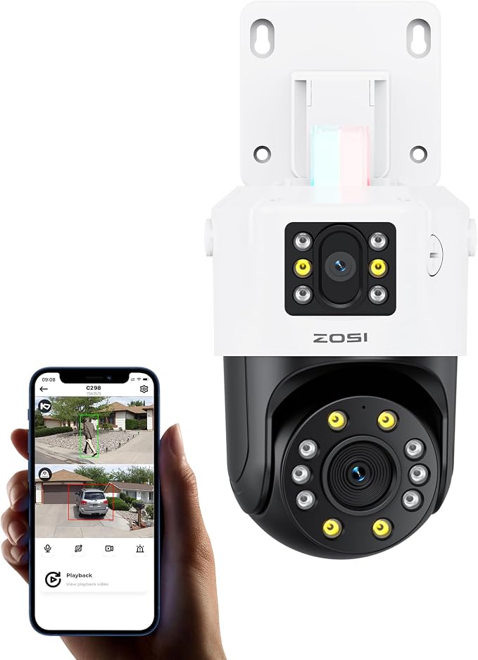 ZOSI 4K 8MP Dual-Lens Add-on PoE Security Camera Outdoor, 360° Pan Tilt IP Camera (4MP+4MP), Human Vehicle Detection, Color Night Vision, Human Tracking, Two-Way Audio, Works with Our PoE NVR Only by ZOSI