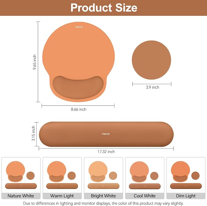 MOSISO Wrist Rest Support for Mouse Pad&Keyboard Set, Cosmic Orange | Circle Curved Ergonomic Mousepad Non-Slip Base Home/Office Pain Relief&Easy Typing Pad with Soft Cloth&Silicone Lining - Image 7