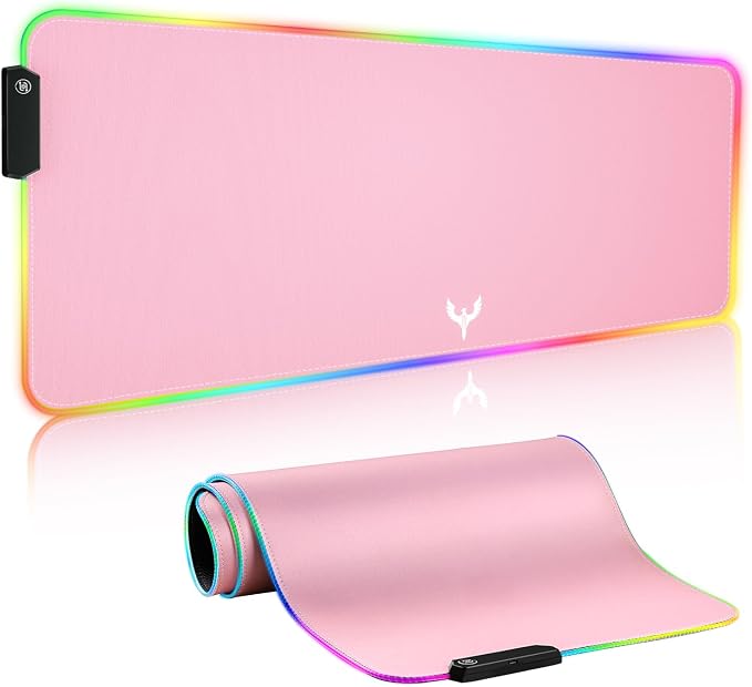 BladeHawks RGB Gaming Mouse Pad Extra Large Extended 31.5x12 Inch-Pink | LED mouse pad with 14 lighting modes, covers keyboard & mouse, anti-slip rubber base, waterproof surface, USB powered by BladeHawks