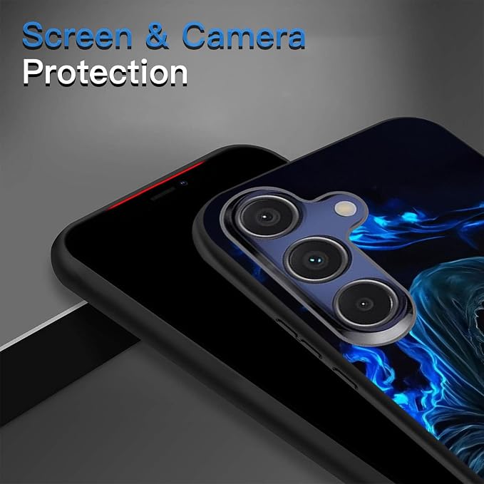 Designed for Galaxy S24 FE Phone Case,Slim Silicone Shockproof Protective Case for Galaxy S24 FE 6.7 inch,Skull with Blue Flame Art - Image 5