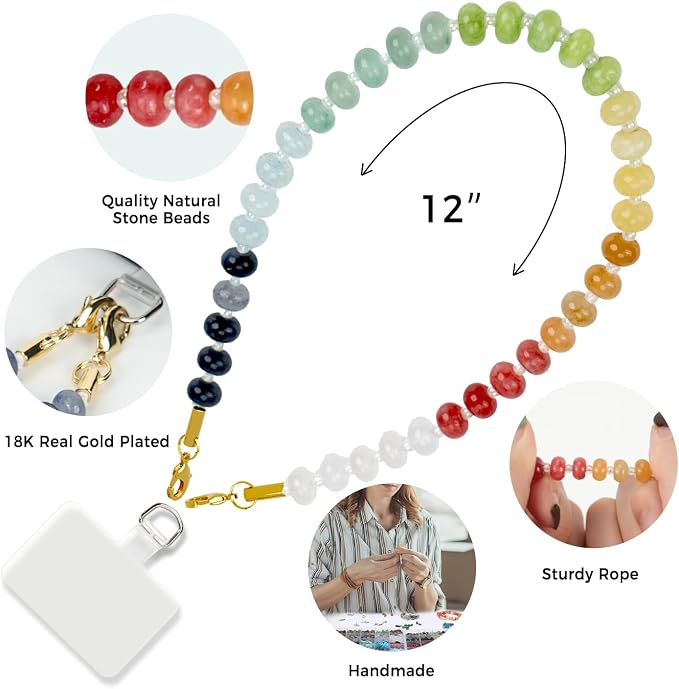 Natural Healing Crystals Stones Cell Phone Wrist Strap Camera Lanyard &Tether Tab,Handmade Beaded Wallet Keychain Wristlet,Bag Purse Charms Chain for iPhone Case,Women Teacher Travel Safety Essentials - Image 4