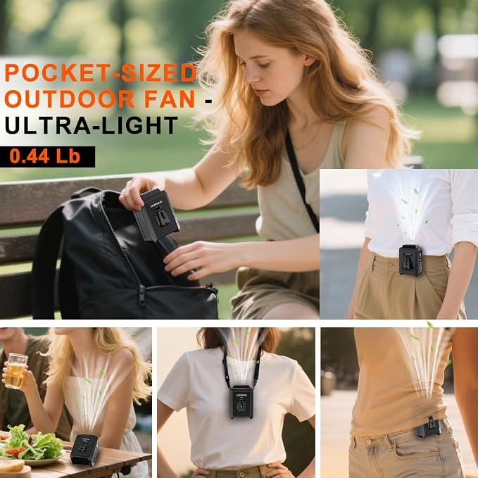 CAZOKASI Personal Waist Clip Fan Rechargeable Wearable Hand Free Wearable Cooler Fan for Traveling Working Outdoor Office (5000mAh / Black) - Image 3