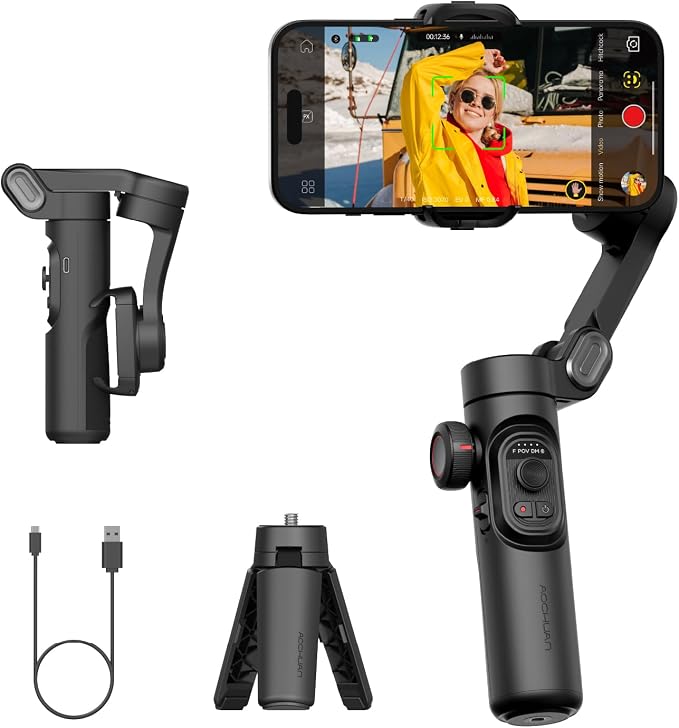 AOCHUAN Gimbal Stabilizer for iPhone Gimbal, Smartphone w/Focus Wheel Face/Object Tracking for iPhone 17 16 15 Pro Max/Android Foldable 3-Axis Handheld Phone Stabilizer for Video Recording -Smart XE by AOCHUAN