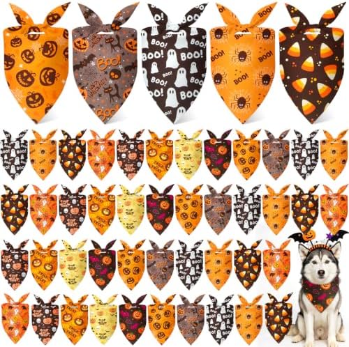 Weewooday 50 Pcs Halloween Dog Bandanas Bulk for Charm Large Pets by Weewooday