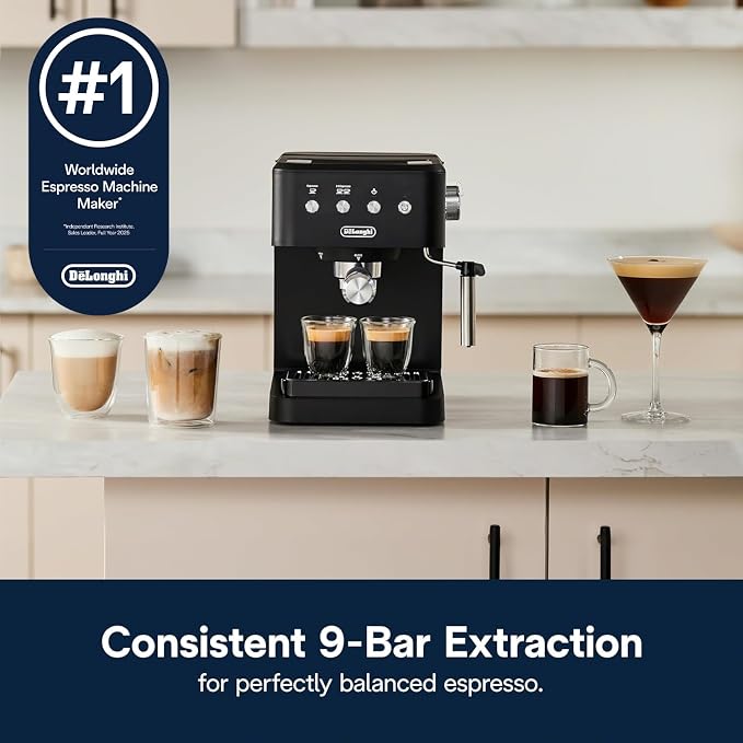 De’Longhi Classic Matte Black Espresso Machine, Easy-to-Use Milk Frother | #1 Worldwide Espresso Machine Maker, Rapid Heat-Up, Preset Single & Double Espresso, Frother, Compact Design - Image 2