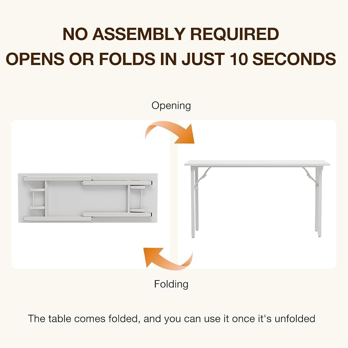 TEMI Long Computer Desk Folding Table - 55.1" Foldable Office Desk, No Assembly, Perfect Writing Table for Bedroom or Apartment, Portable Large Desk or Study Table with Compact Design, White Ash - Image 4