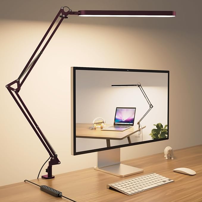 SKYLEO Desk Lamp - LED Desk Light - 5 Color Modes X 11 Brightness Levels - Adjustable Swing Arm - Timmer & Memory Function - 12W Lamp for Desk - Red by SKYLEO