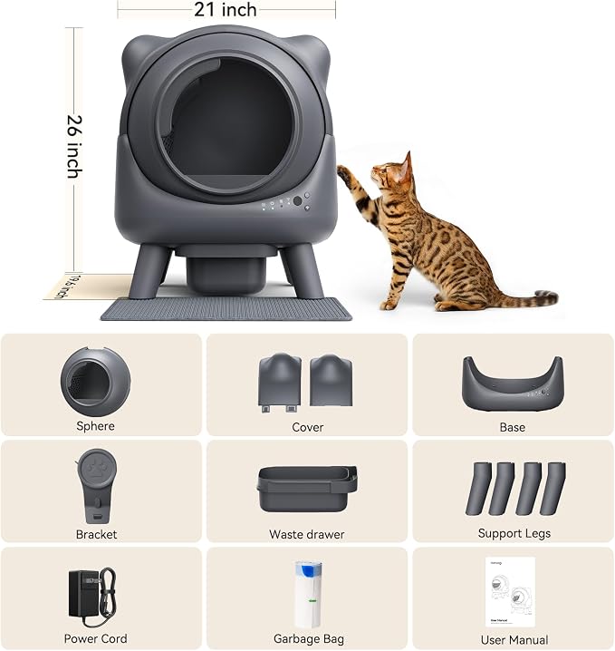 Automatic Litter Box, FEELNEEDY Self Cleaning Litter Box, Odor Control Robot, Cat Ears Design, 65L APP Real-Time Monitor, Cat Litter-Boxs for Multiple Cats, Safety Sensors, with 1 Trash Bag - Image 9