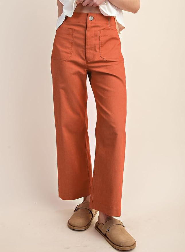 miduo Womens High Waisted Cropped Wide Leg Stretchy Straight Pants Trousers with Pockets - Image 2