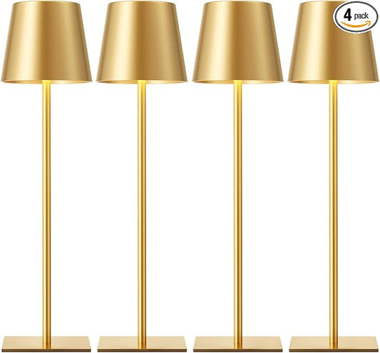 Kakanuo Gold Cordless Rechargeable Table Lamp, 4 Pack Portable Desk Lamp with 5000mAh Battery, Touch Control Stepless Dimming, Wireless Night Light for Dining, Outdoor Camping, Coffee Shop by KakanuoLightings