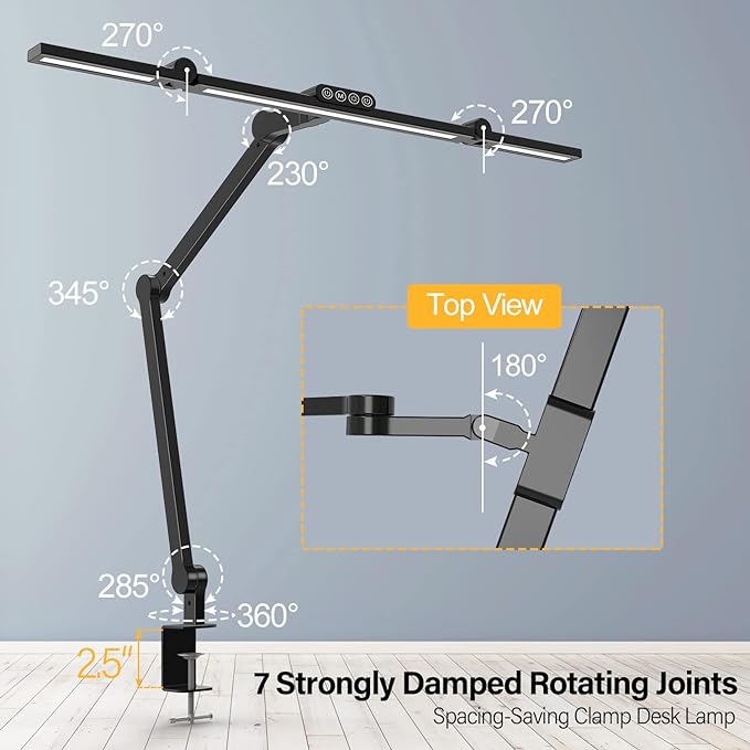 Micomlan Led Desk Lamp with Clamp, Architect Desk Lamp for Home Office with Atmosphere Lighting, 24W Ultra Bright Auto Dimming Computer Light Stepless Dimming and Tempering LED Table Light - Image 3