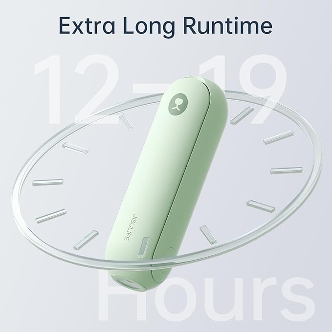 JISULIFE Portable Handheld Fan, 3 In 1-Fan, Power Bank, Flashlight, Green | Mini Cooling Essential for Outdoor, Small, On-the-Go Pocket Hand Design, 19 Hours, Auto Shut-Off Safety Soft Blade - Image 4
