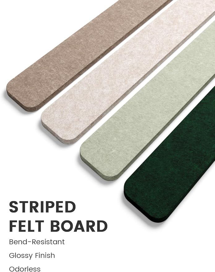 Fluxynara 13" x 2" Felt Wall Panels, Nordic Moss | 5-Pack Cork Board Alternative with 35 Push Pins, Adhesive Mounting for Bedroom Door or Home Office - Image 3