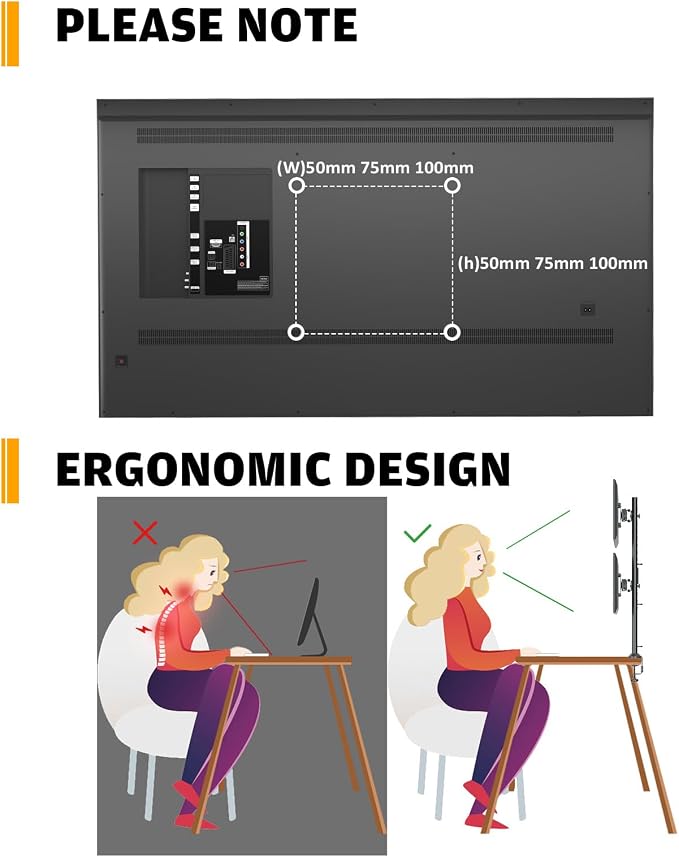 HEMUDU Dual Monitor Articulating Desk Mount Arm Stand - Vertical Stack Screen Supports Two 13 to 34 Inch Computer Monitors with C Clamp - Image 7