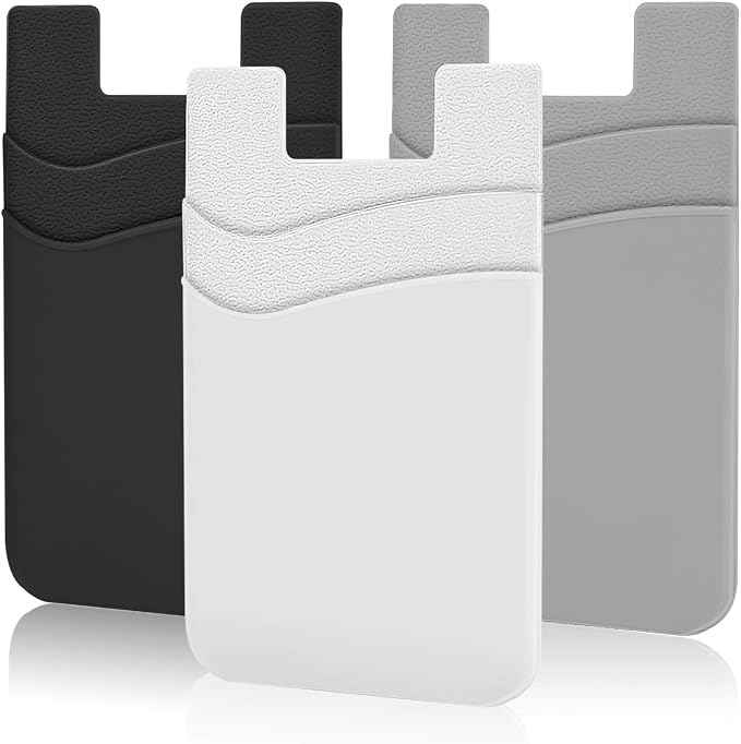 SHANSHUI Phone Wallet, Credit Card Holder for Back of Phone Case Wallet Pocket Stick on ID Bussiness Cards Sticky Pouch Compatible with iPhone, Samsung Galaxy, Android - 3 Pack Black Grey White by SHANSHUI