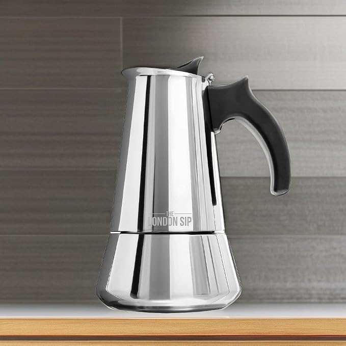 London Sip Stainless Steel Stovetop Espresso Maker Moka Pot Italian Coffee Percolator, Silver, 10 Espresso Cups - Image 5
