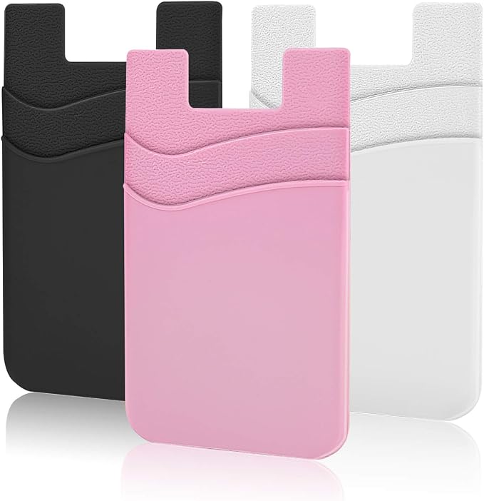 SHANSHUI Phone Pocket, Stick on Wallet Credit Business Card Holder for Back of Phone Pocket Compatible for iPhone, Android and Every Smartphones (Black,White,Pink/3pcs) by SHANSHUI