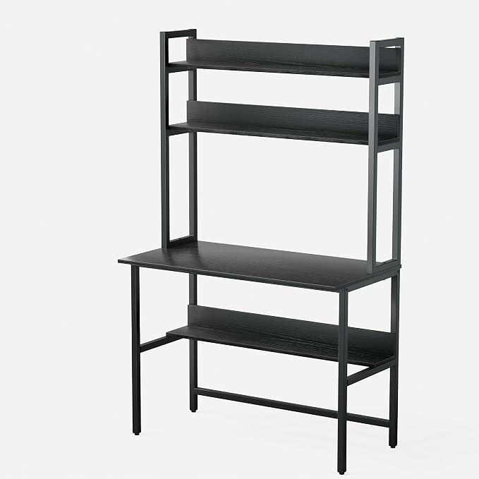 Aquzee Computer Desk with Hutch, 40“W x 19.6" D Desk with Shelves, Tall Home Office Desk with Bookshelf, Metal Legs Study Table with Upper Storage Shelf for Study Writing/Workstation, Black - Image 7