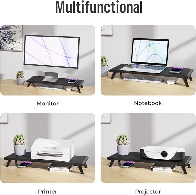 loukin Monitor Stand Riser for Desk, 22.4" x 8.3" Larger Computer Stand for Laptop, PC, Printer, Sturdy Desktop Computer Shelf with Non-Skid Rubber, Home Office (Black) - Image 6