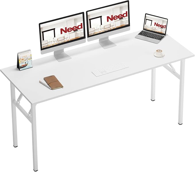 Need Home Office Desk - 62 Inches Large Computer Desk Sturdy Black Table Foldable Desk Gaming Computer Table No Assembly Required AC5DW(157.5 * 60) | White Frame Writing Gaming Work Table/Foldable Home Office Desk/Sewing Table, No Assembly Required by Need